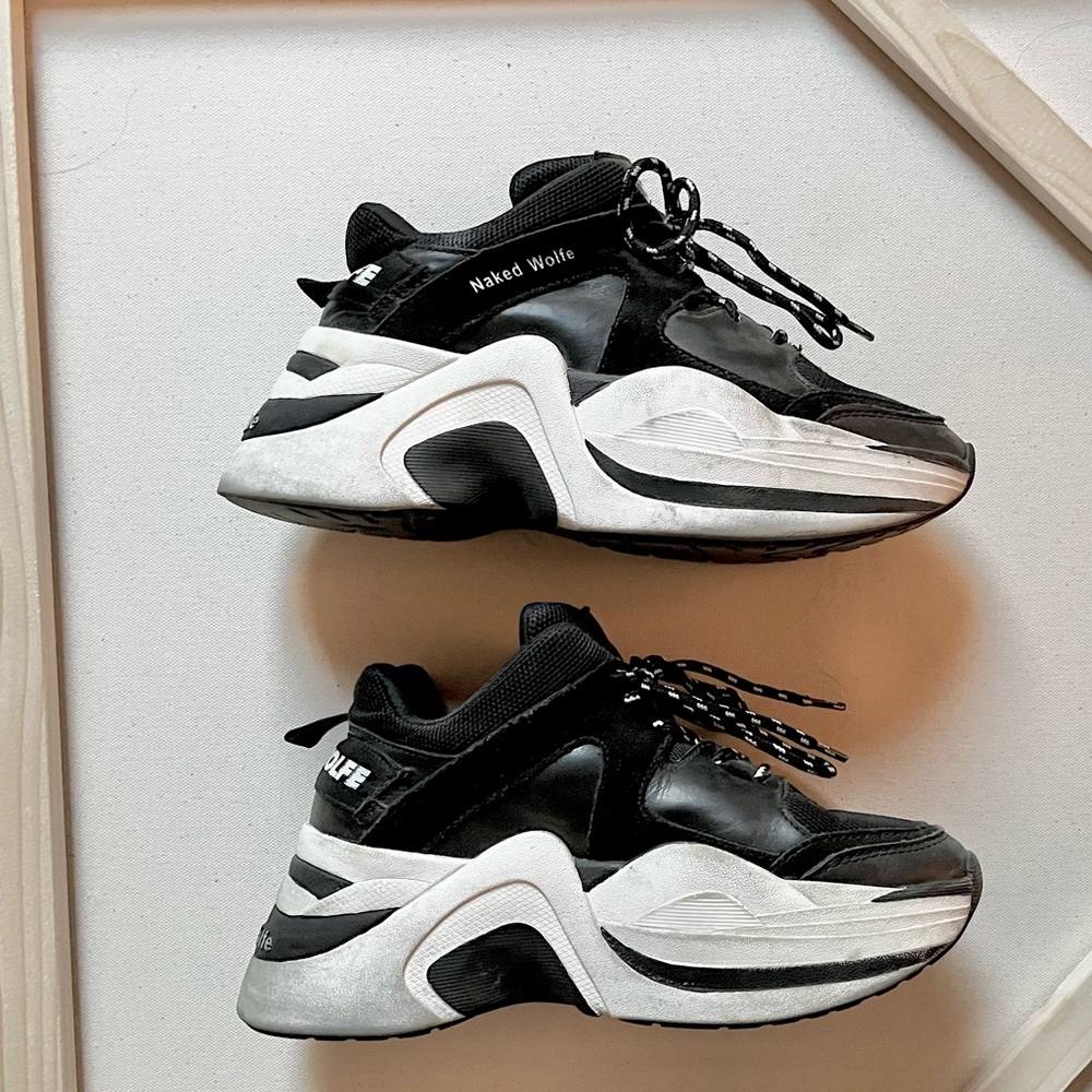 Naked Wolfe Track Sneakers, Black & White, Size 36.5